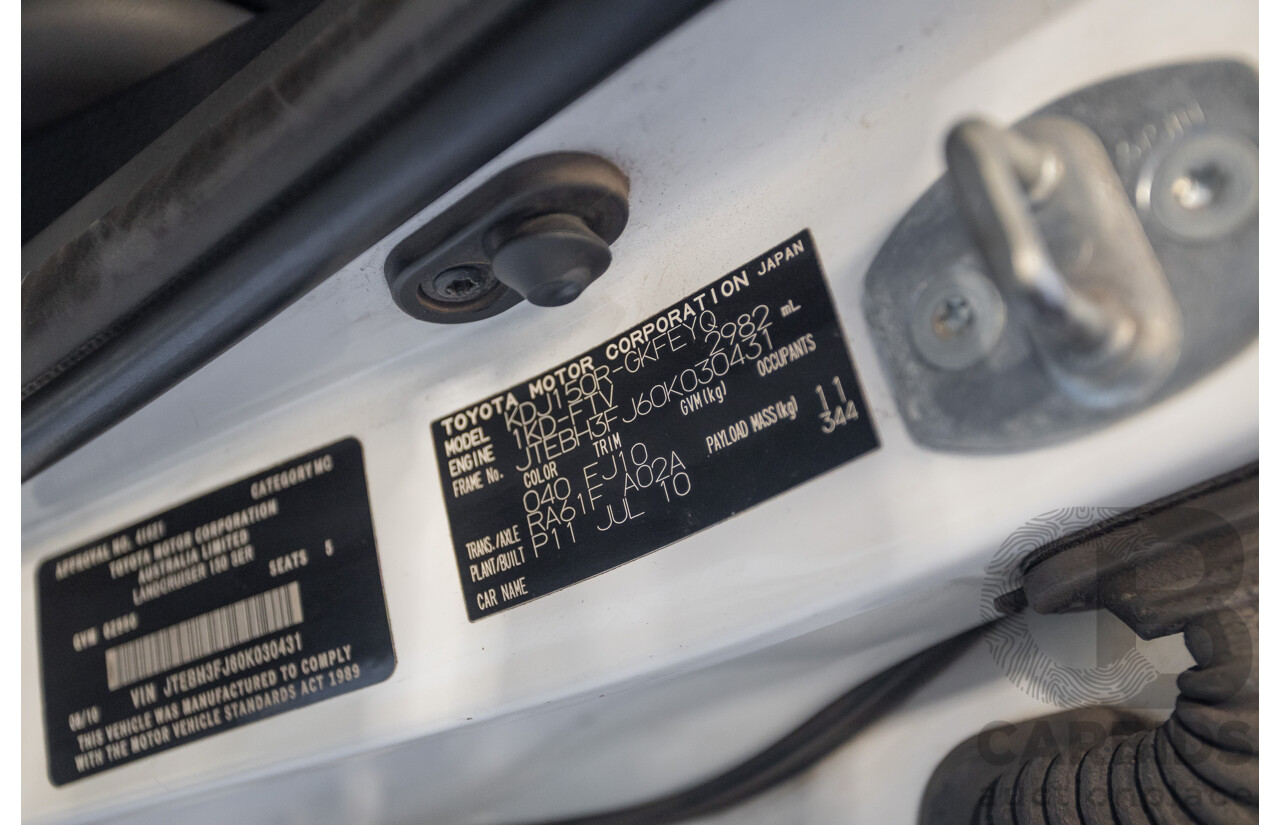 8/2010 Toyota Landcruiser Prado GX (4x4) KDJ150R 4d Wagon White 3.0L