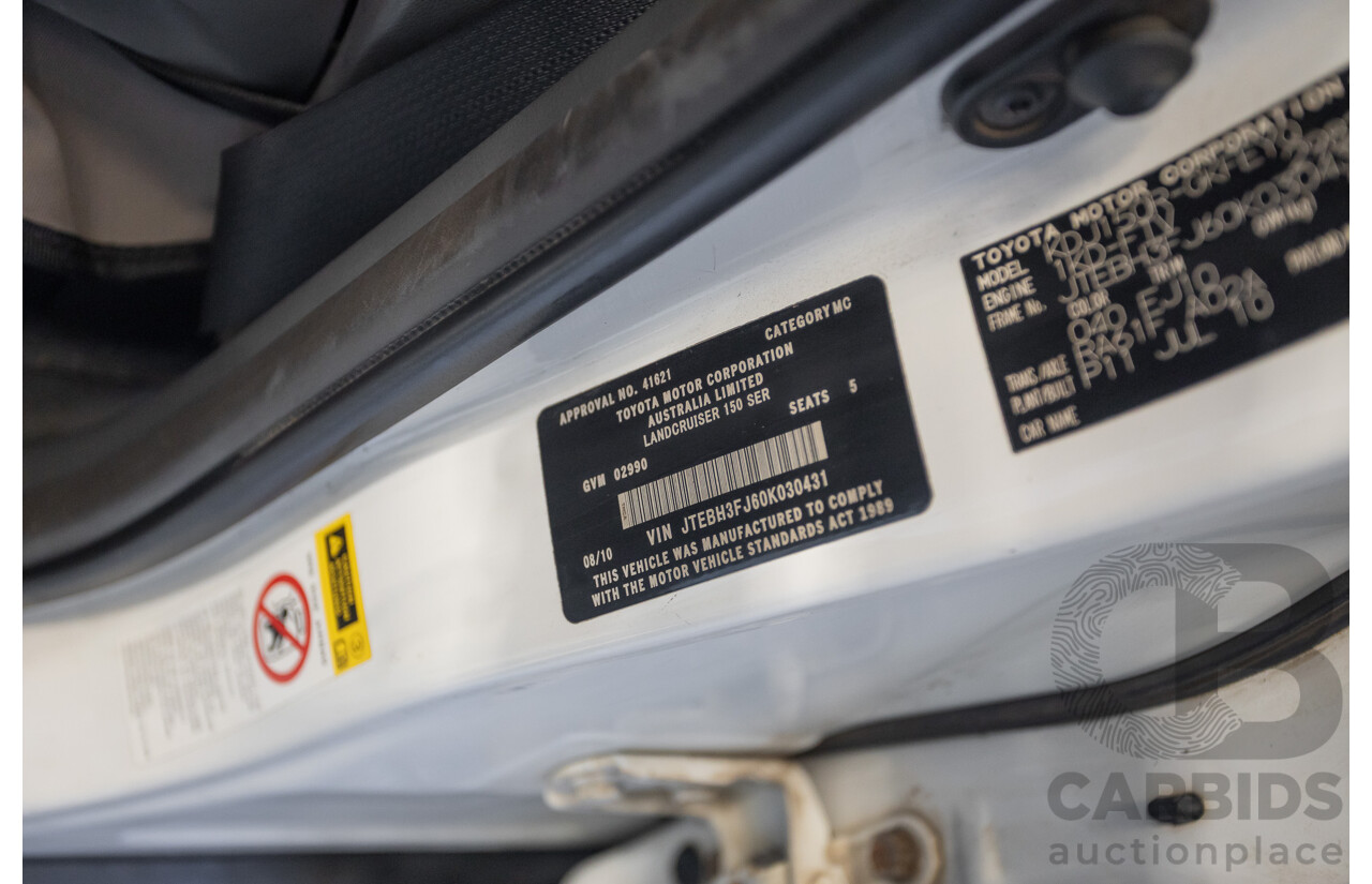 8/2010 Toyota Landcruiser Prado GX (4x4) KDJ150R 4d Wagon White 3.0L