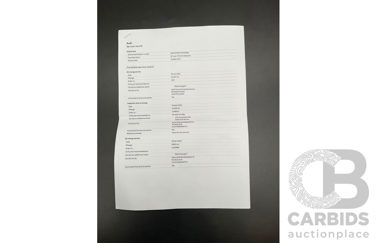 08/2017 Audi Q7 3.0 TDI Quattro (160kW AWD) 4M MY17 4d Wagon Brilliant Black Turbo Diesel V6 3.0L