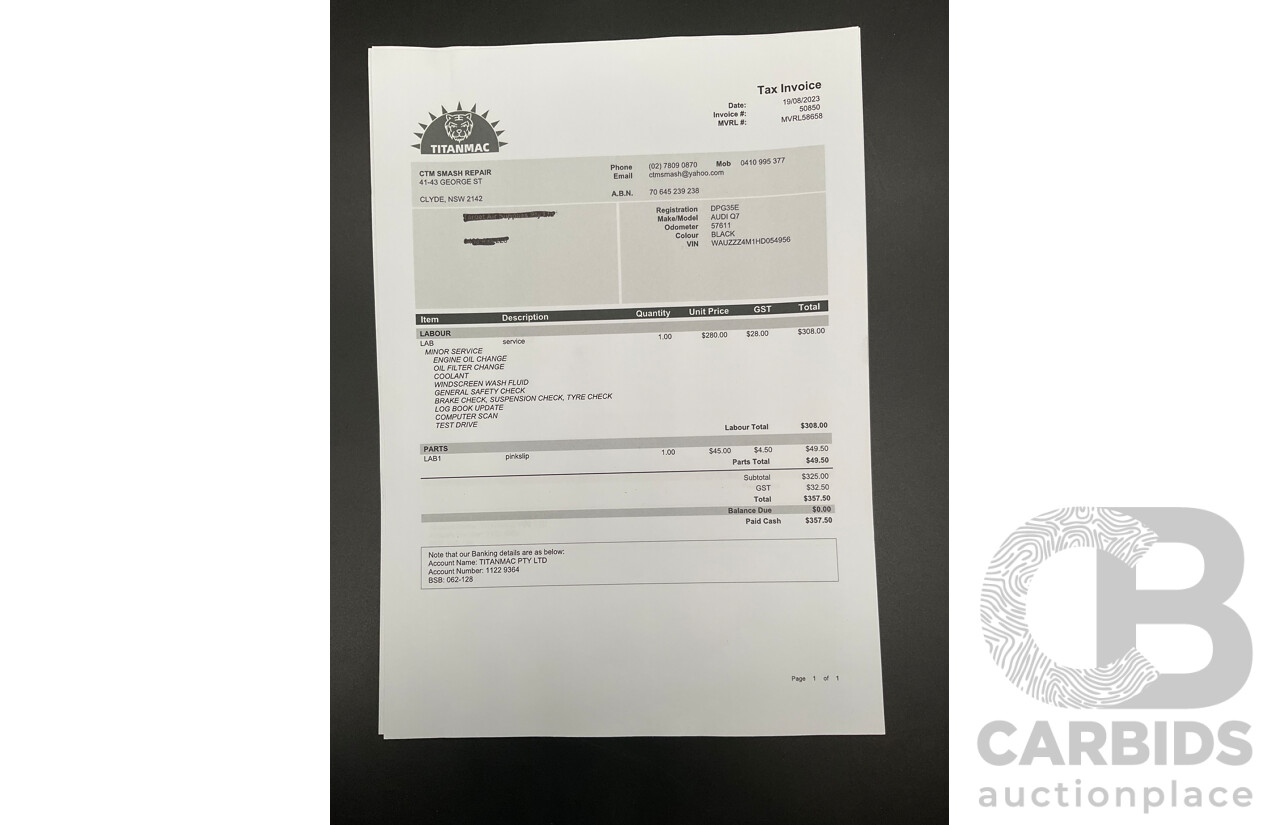 08/2017 Audi Q7 3.0 TDI Quattro (160kW AWD) 4M MY17 4d Wagon Brilliant Black Turbo Diesel V6 3.0L