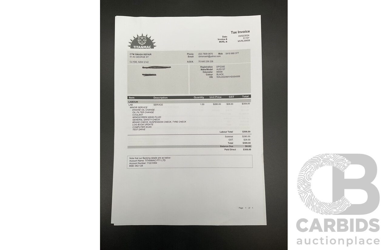 08/2017 Audi Q7 3.0 TDI Quattro (160kW AWD) 4M MY17 4d Wagon Brilliant Black Turbo Diesel V6 3.0L