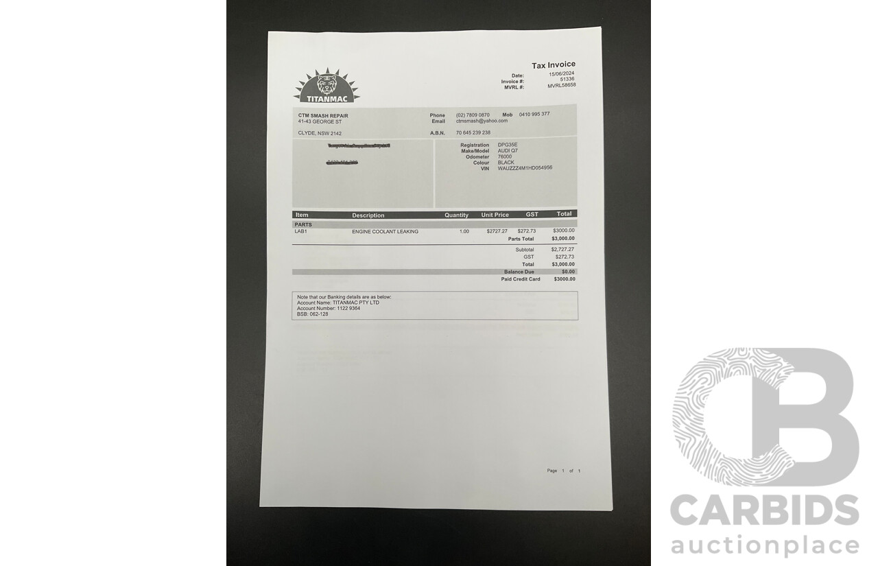 08/2017 Audi Q7 3.0 TDI Quattro (160kW AWD) 4M MY17 4d Wagon Brilliant Black Turbo Diesel V6 3.0L