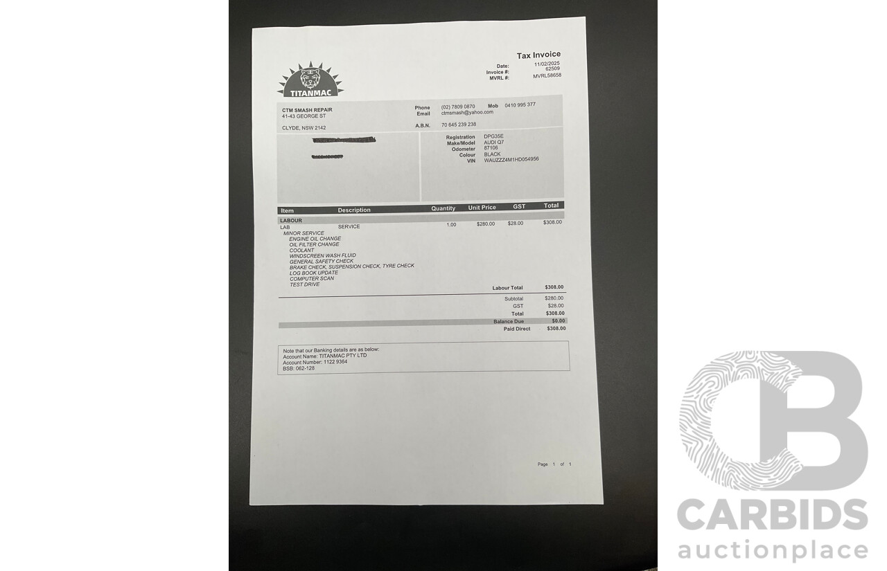 08/2017 Audi Q7 3.0 TDI Quattro (160kW AWD) 4M MY17 4d Wagon Brilliant Black Turbo Diesel V6 3.0L