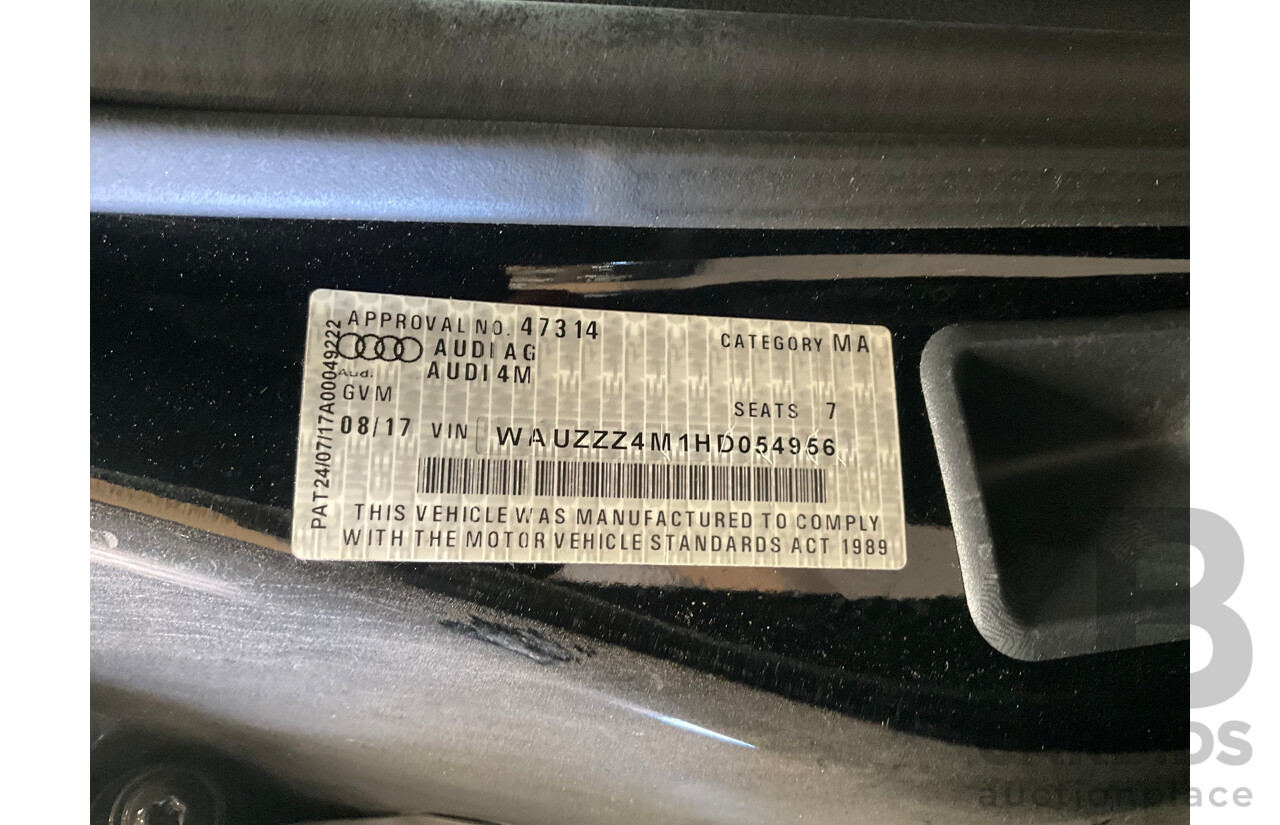 08/2017 Audi Q7 3.0 TDI Quattro (160kW AWD) 4M MY17 4d Wagon Brilliant Black Turbo Diesel V6 3.0L