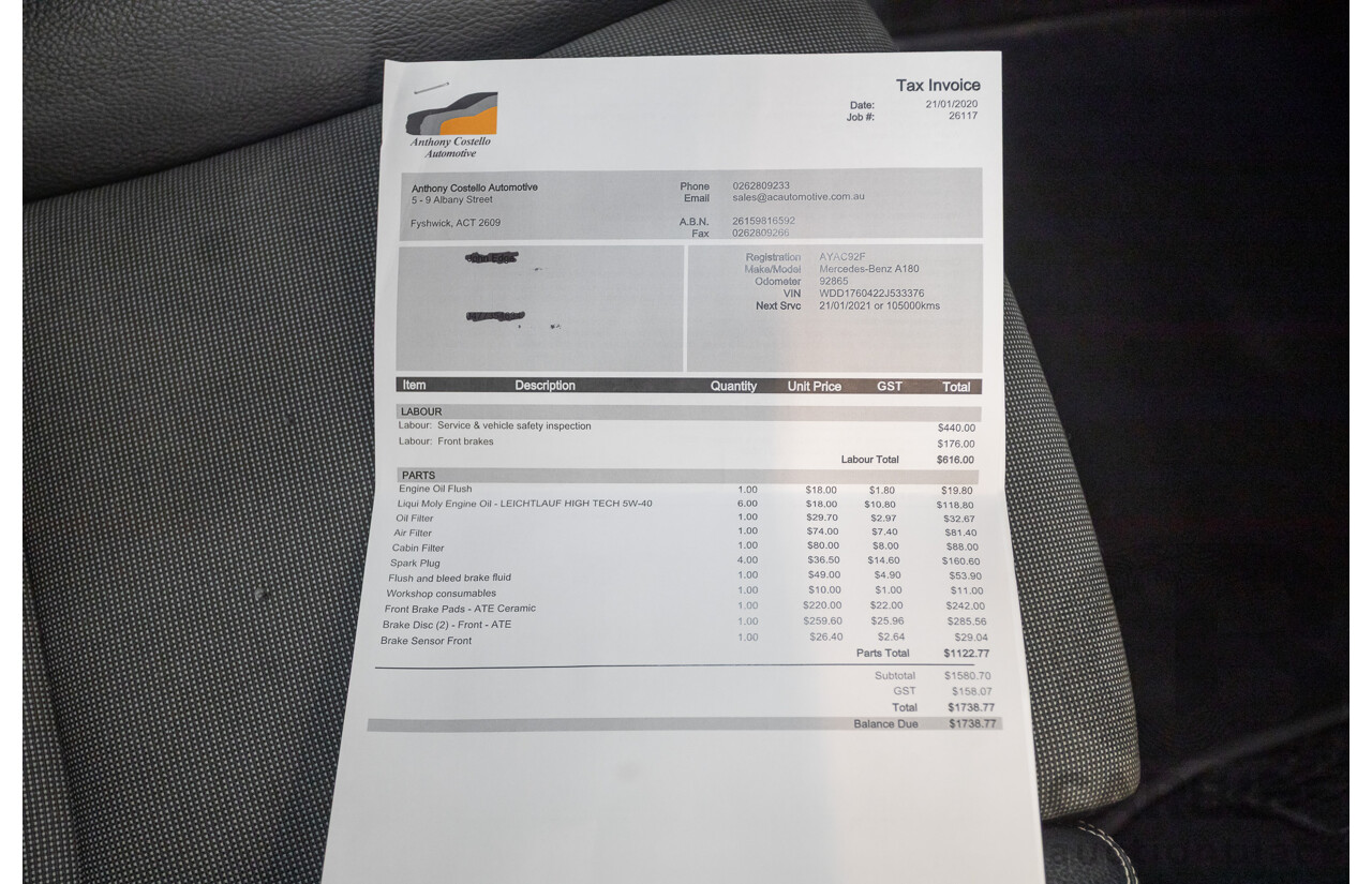 10/2016 Mercedes-Benz A180 176 MY17 5D Hatchback Cirrus White Turbo 1.6L