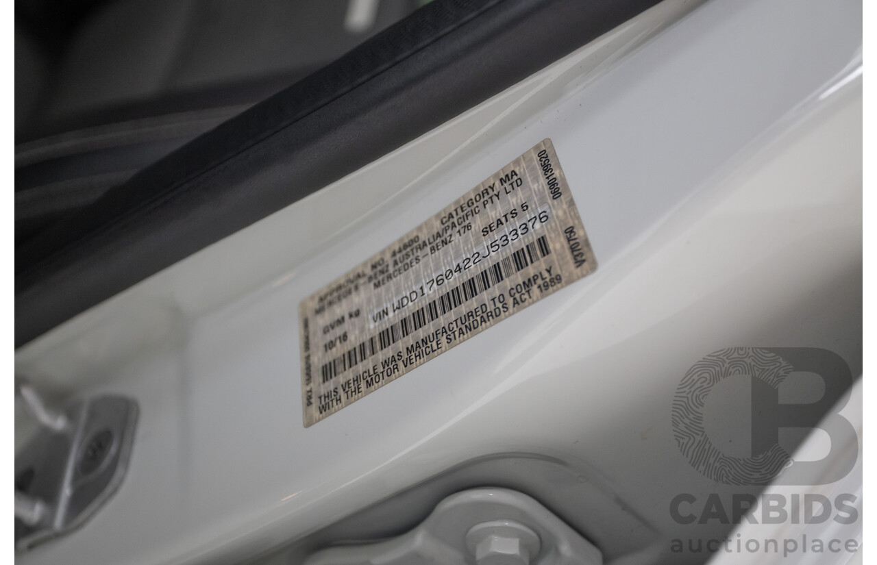 10/2016 Mercedes-Benz A180 176 MY17 5D Hatchback Cirrus White Turbo 1.6L