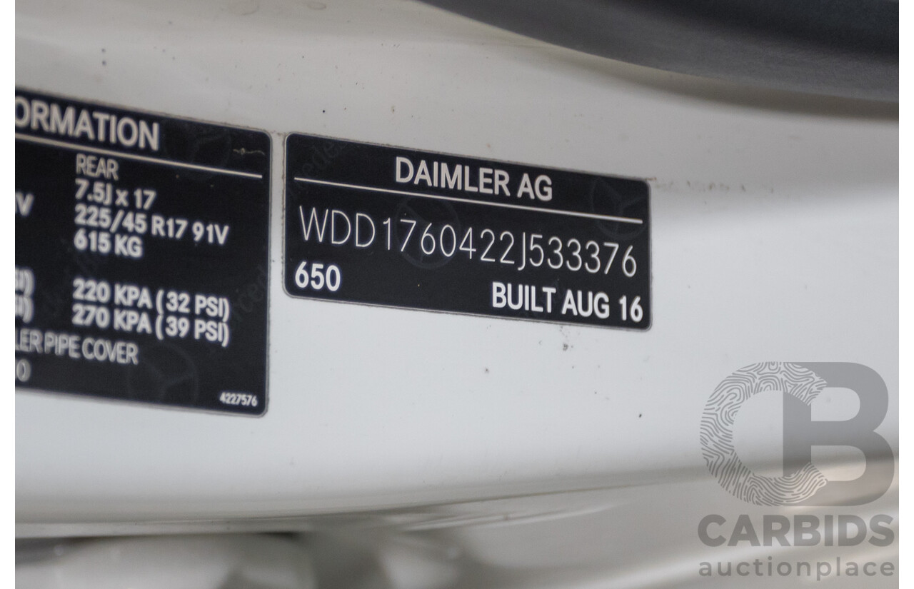 10/2016 Mercedes-Benz A180 176 MY17 5D Hatchback Cirrus White Turbo 1.6L