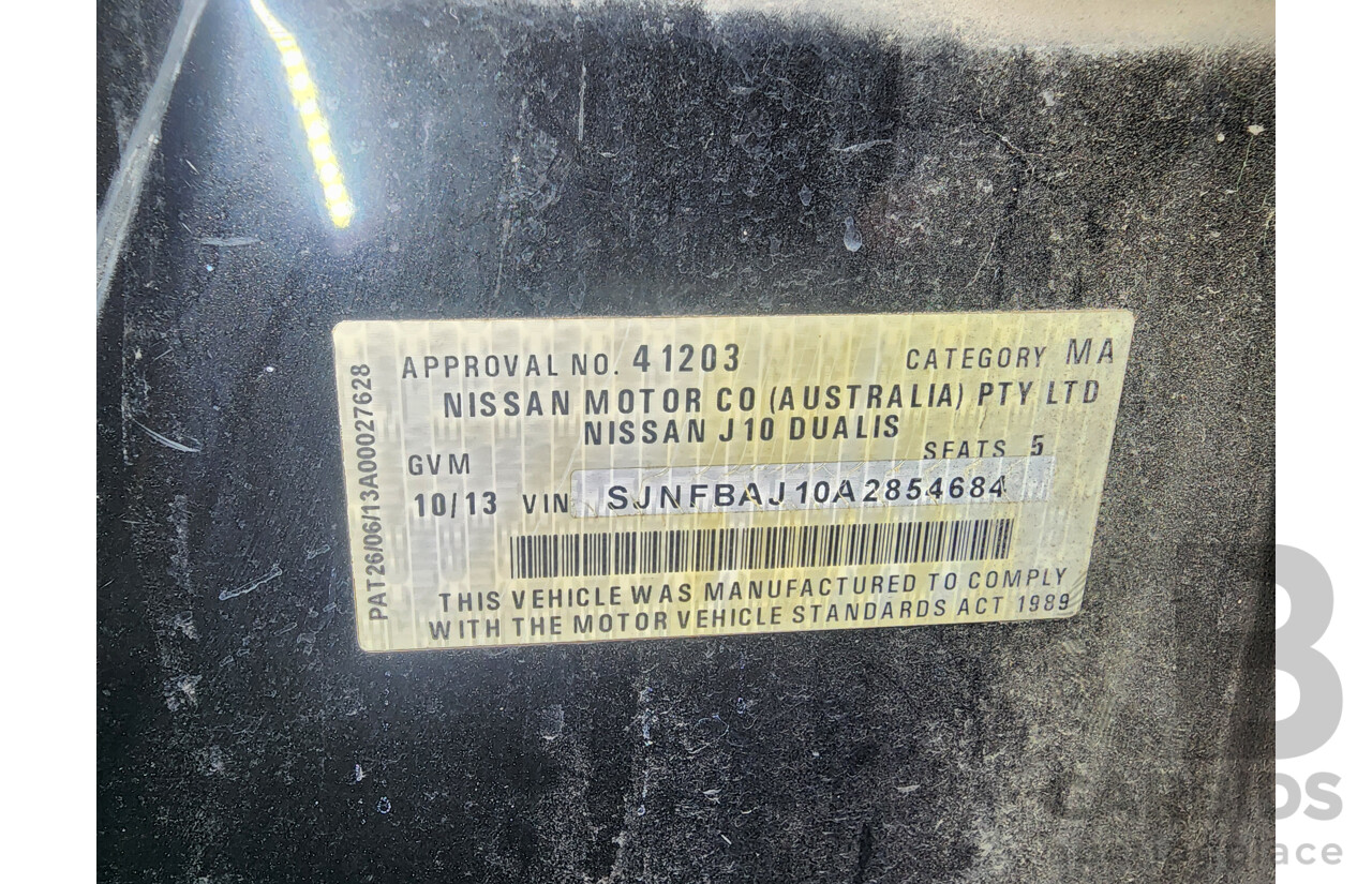 10/2013 Nissan Dualis Ti-L (4x2) J10 SERIES 3 4d Wagon Black 2.0L