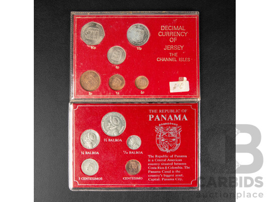 Four UNC Coin Sets Including Netherlands 1982, Panama 1974, Iceland 1981 Jersey Decimal Set