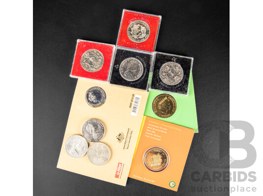Australian Commemorative Coins Including 2006 Fifty Cent, QE2 Royal Visit, 2005 Five Dollars, Australian Open, 2005 Fifty Cents, Year of the Rooster, United Kingdom Commemorative Crowns, 1977, 1986, 1980 1981