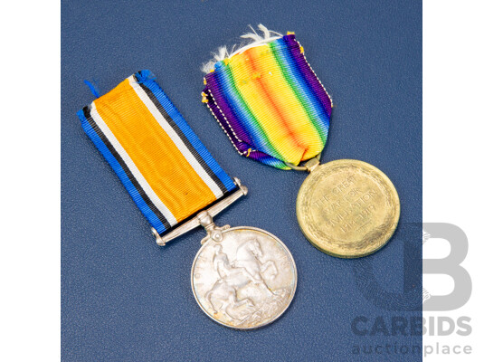Two World War One British Military Medals, Silver and Victory Medals Both Awarded to Private Ernest W. New, Dorsetshire Regiment, Service Number - 42674