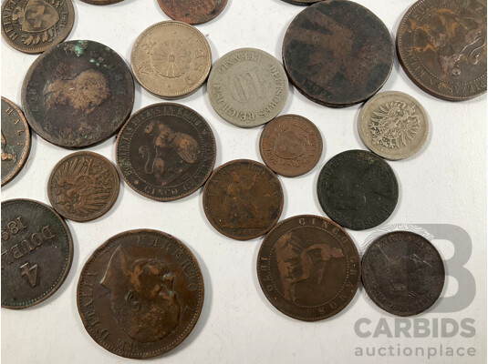Collection of International Antique/Vintage Coins Including United Kingdom QV Jersey QV, France Napoleon III, China, New Zealand, USA