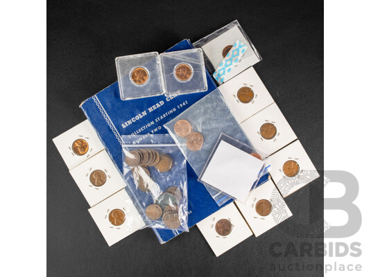 Album of USA Lincoln Head One Cent Coins Starting 1941 with Proof, UNC and Slabbed One Cents