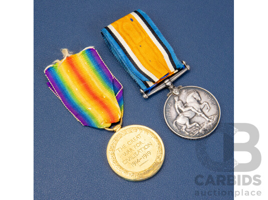 Two World War One British Military Medals, Silver and Victory Medals Both Awarded to Private F.H Dyer. E. Kent Service Number G-25327