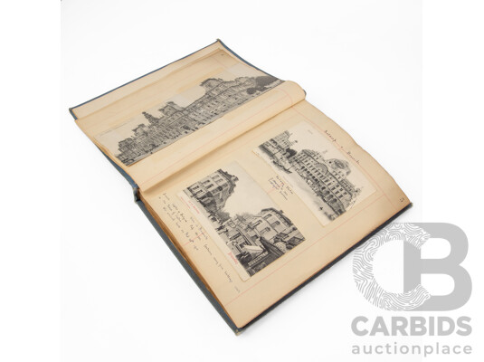 Two Albums of Antique European Postcards, Walker's ''Century'' Scrap & News Cuttings Book Including Antwerp, Brussels, Cologne, Bonn, Frankfurt, Bern, Paris, Geneva and More