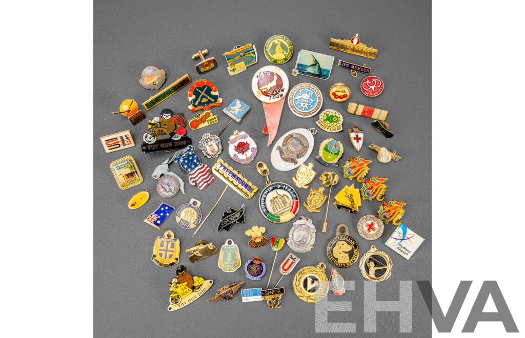 Collection of International Lapel Pins Including Freemasons, Toy Runs, Seniors, Pet Society and More