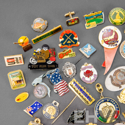 Collection of International Lapel Pins Including Freemasons, Toy Runs, Seniors, Pet Society and More
