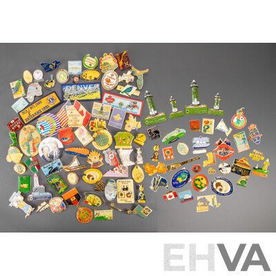 Collection of International Lions Lapel Pins and Badges Including Switzerland, USA, Australia, New Zealand, Canada
