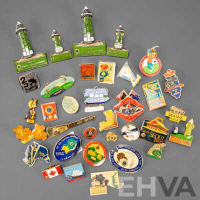 Collection of International Lions Lapel Pins and Badges Including Switzerland, USA, Australia, New Zealand, Canada