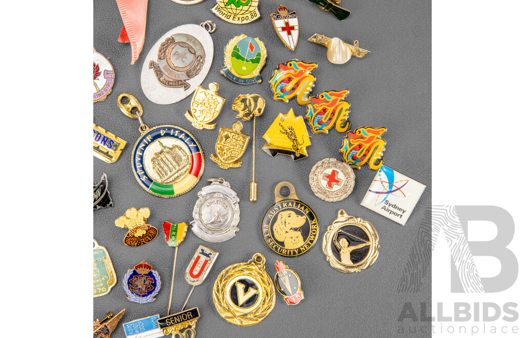 Collection of International Lapel Pins Including Freemasons, Toy Runs, Seniors, Pet Society and More