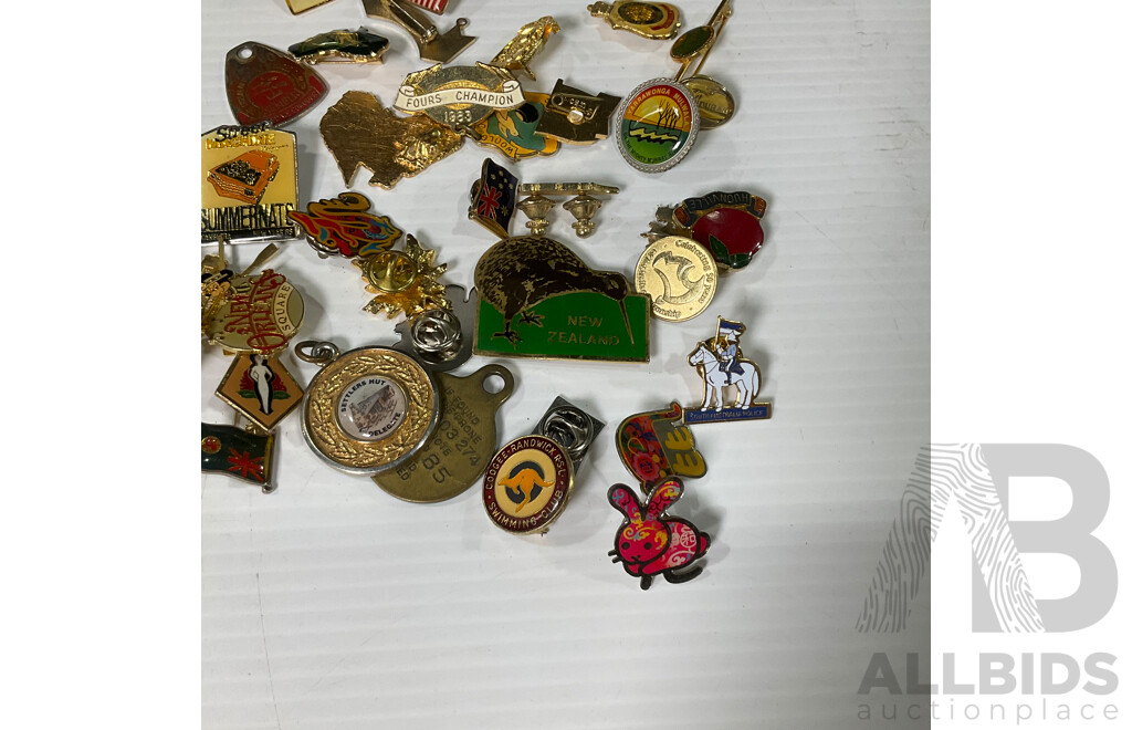 Collection of Vintage Pins and Key Rings Including Charity, Sports and Clubs