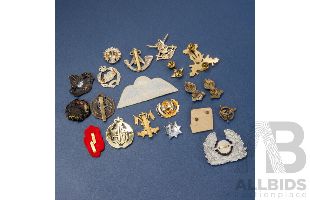 Collection of Military Badges and Patches Including Royal Engineers, Infantry, Paratrooper Wings and More