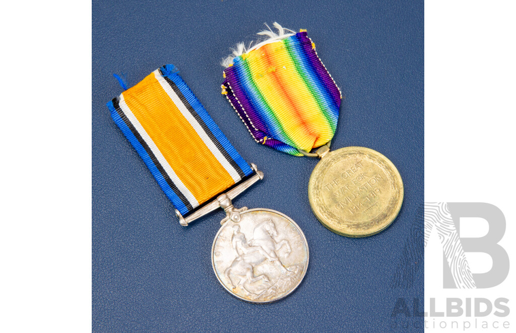 Two World War One British Military Medals, Silver and Victory Medals Both Awarded to Private Ernest W. New, Dorsetshire Regiment, Service Number - 42674