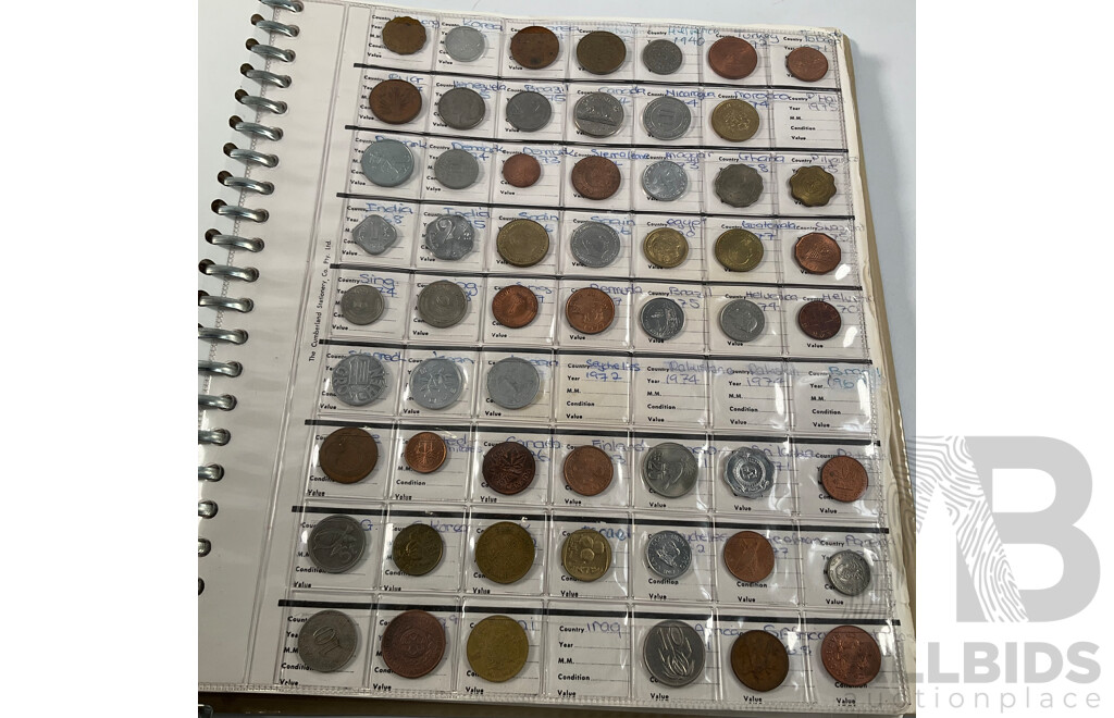 Album of International Vintage Coins Including USA, Fiji, New Zealand, Canada, Germany, Hong Kong, India, Malaysia, Tonga and More