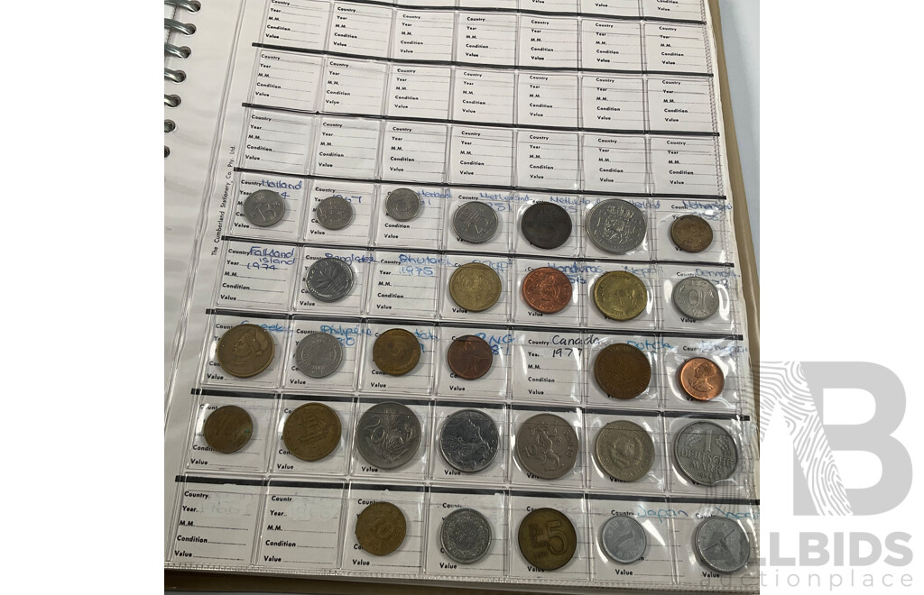 Album of International Vintage Coins Including USA, Fiji, New Zealand, Canada, Germany, Hong Kong, India, Malaysia, Tonga and More