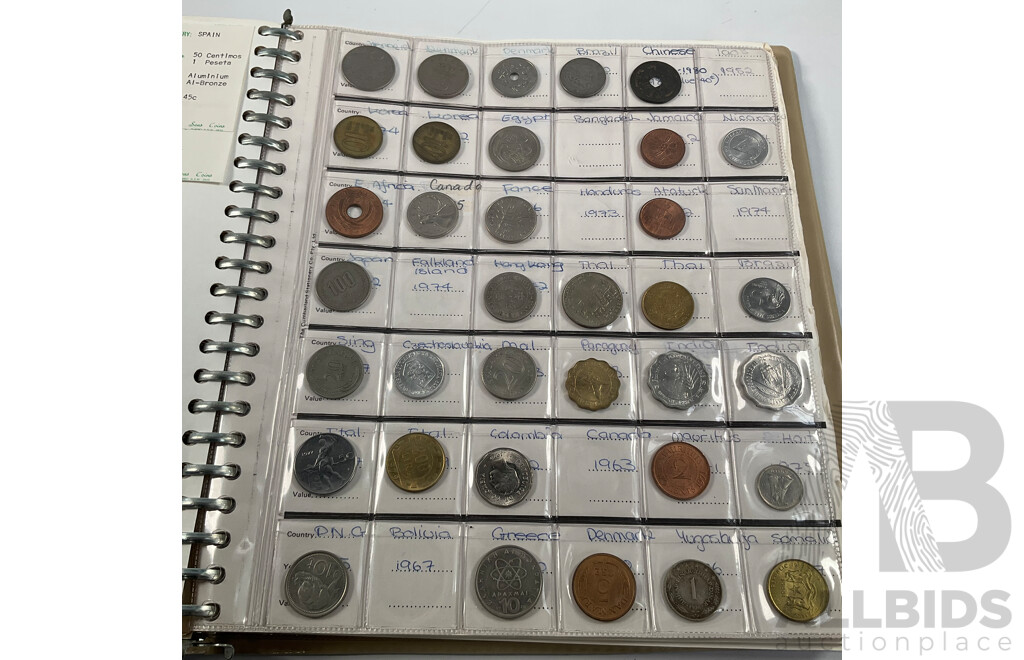 Album of International Vintage Coins Including USA, Fiji, New Zealand, Canada, Germany, Hong Kong, India, Malaysia, Tonga and More