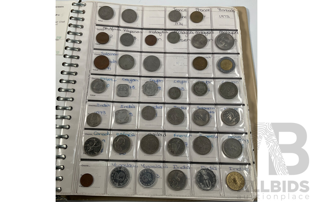 Album of International Vintage Coins Including USA, Fiji, New Zealand, Canada, Germany, Hong Kong, India, Malaysia, Tonga and More