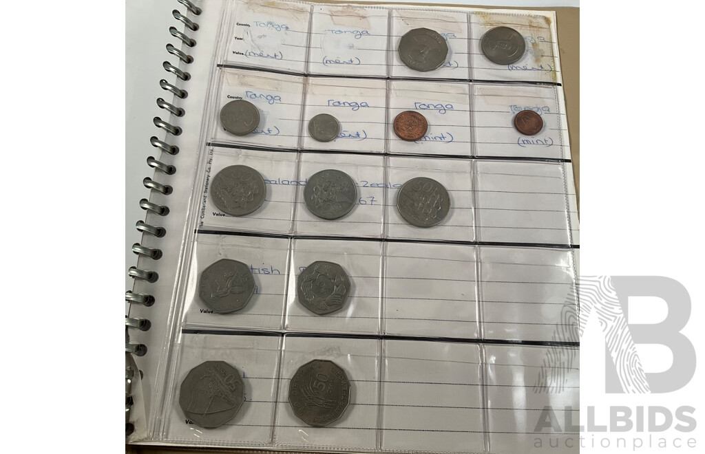 Album of International Vintage Coins Including USA, Fiji, New Zealand, Canada, Germany, Hong Kong, India, Malaysia, Tonga and More