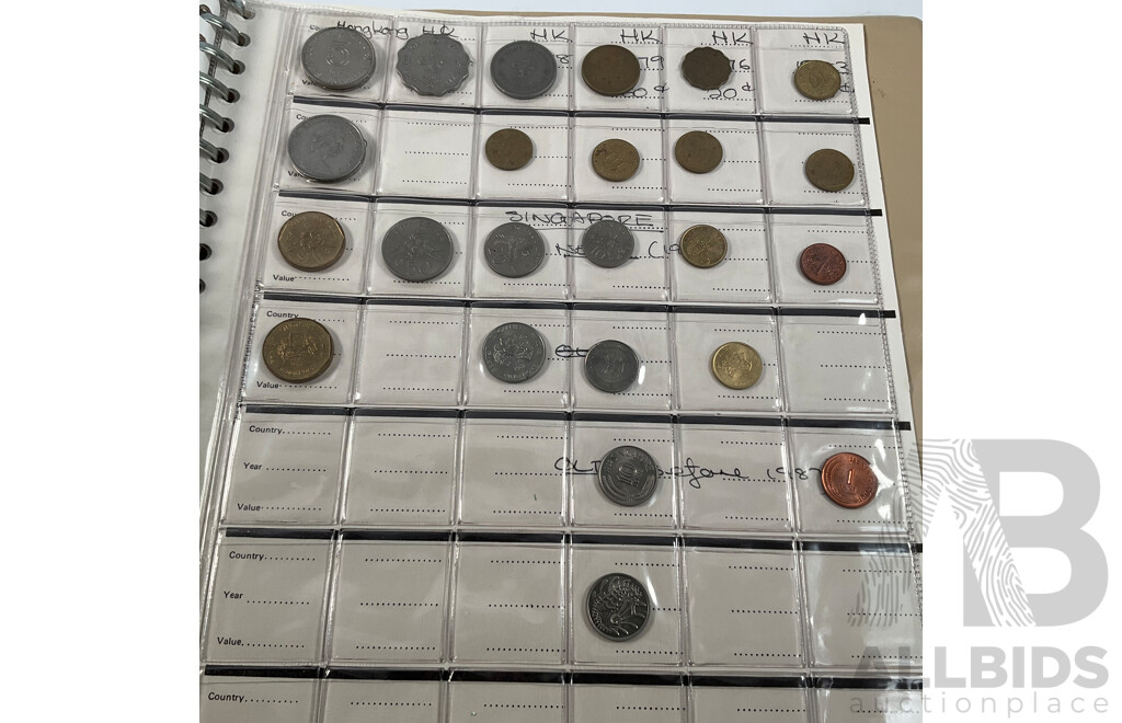 Album of International Vintage Coins Including USA, Fiji, New Zealand, Canada, Germany, Hong Kong, India, Malaysia, Tonga and More