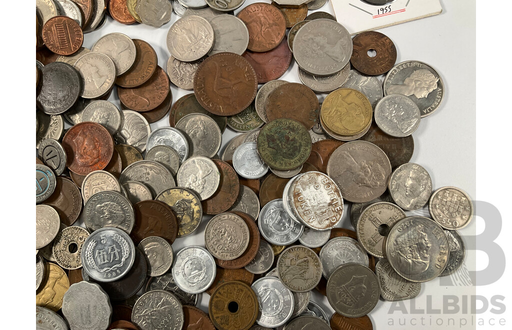 Collection of International Vintage Coins Including United Kingdom, China, Australia, Switzerland, Mexico, Territory of New Guinea and More - Approximately 2.2 Kilograms