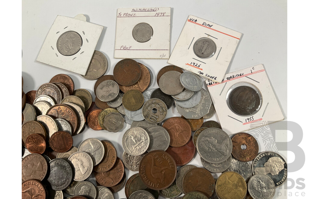 Collection of International Vintage Coins Including United Kingdom, China, Australia, Switzerland, Mexico, Territory of New Guinea and More - Approximately 2.2 Kilograms