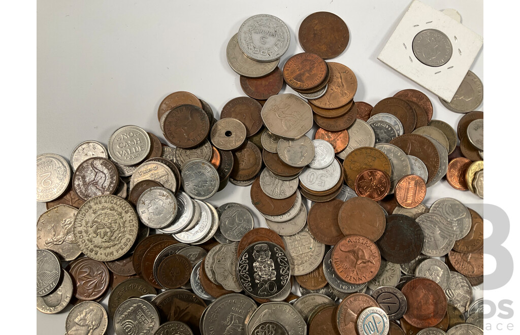 Collection of International Vintage Coins Including United Kingdom, China, Australia, Switzerland, Mexico, Territory of New Guinea and More - Approximately 2.2 Kilograms