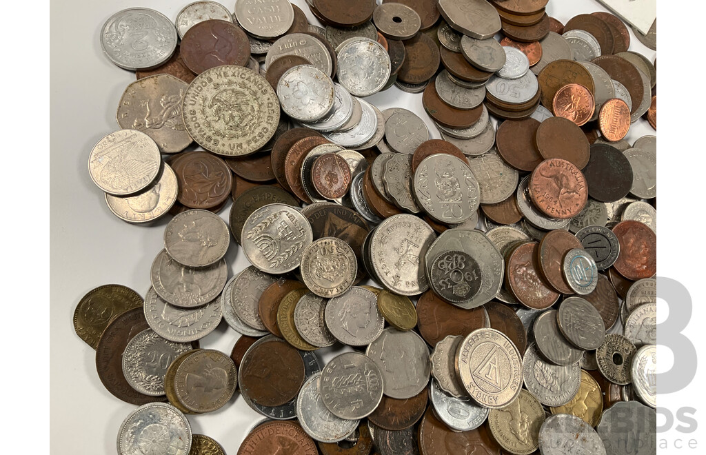 Collection of International Vintage Coins Including United Kingdom, China, Australia, Switzerland, Mexico, Territory of New Guinea and More - Approximately 2.2 Kilograms