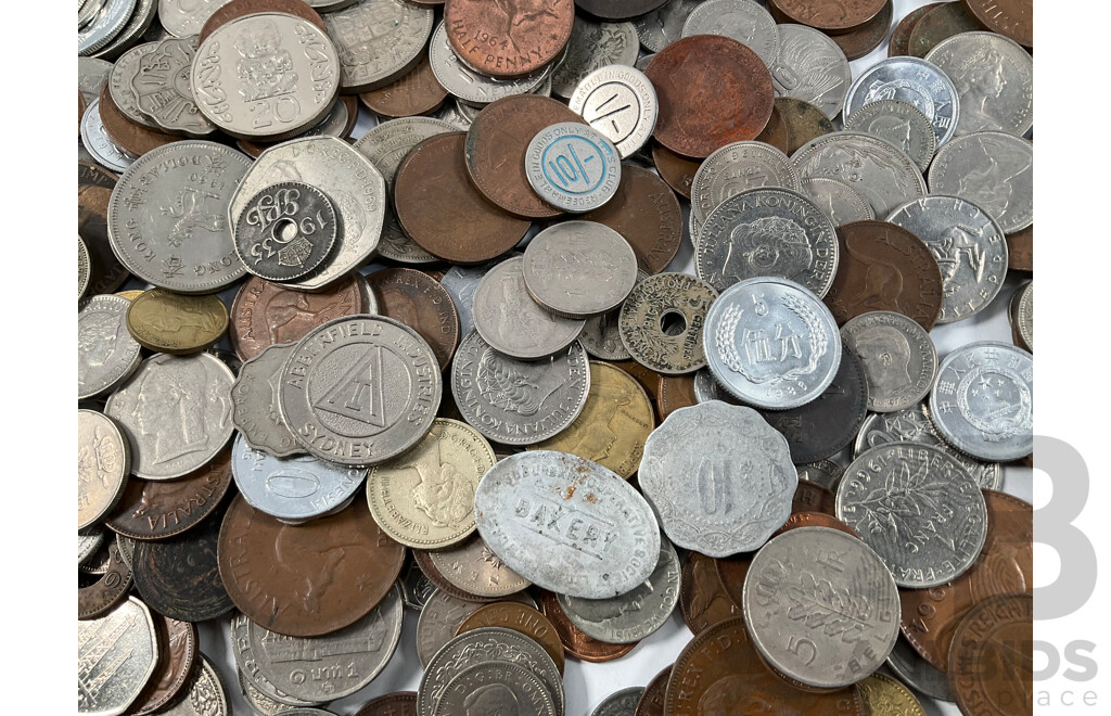 Collection of International Vintage Coins Including United Kingdom, China, Australia, Switzerland, Mexico, Territory of New Guinea and More - Approximately 2.2 Kilograms