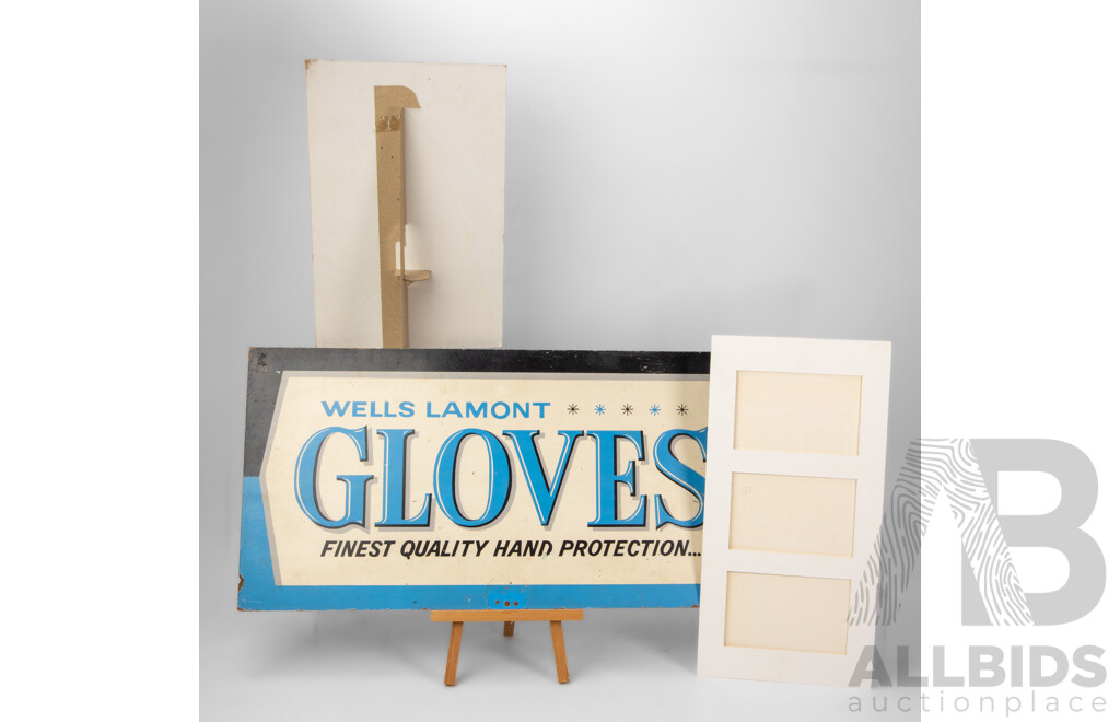 Three Vintage Advertising Signs Including Double Sided Wells Lamont Gloves, Tarino Orange Drink and Terylene Polyester Fibre