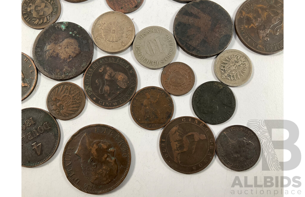 Collection of International Antique/Vintage Coins Including United Kingdom QV Jersey QV, France Napoleon III, China, New Zealand, USA