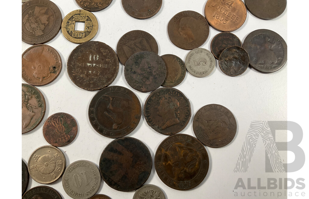 Collection of International Antique/Vintage Coins Including United Kingdom QV Jersey QV, France Napoleon III, China, New Zealand, USA