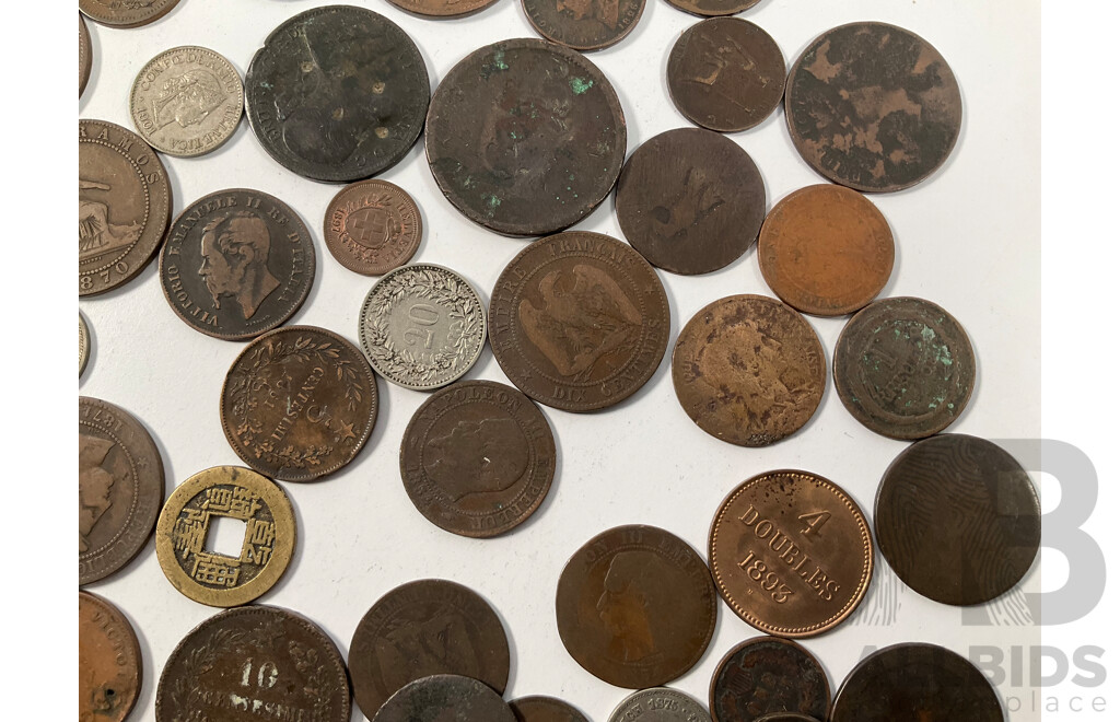 Collection of International Antique/Vintage Coins Including United Kingdom QV Jersey QV, France Napoleon III, China, New Zealand, USA