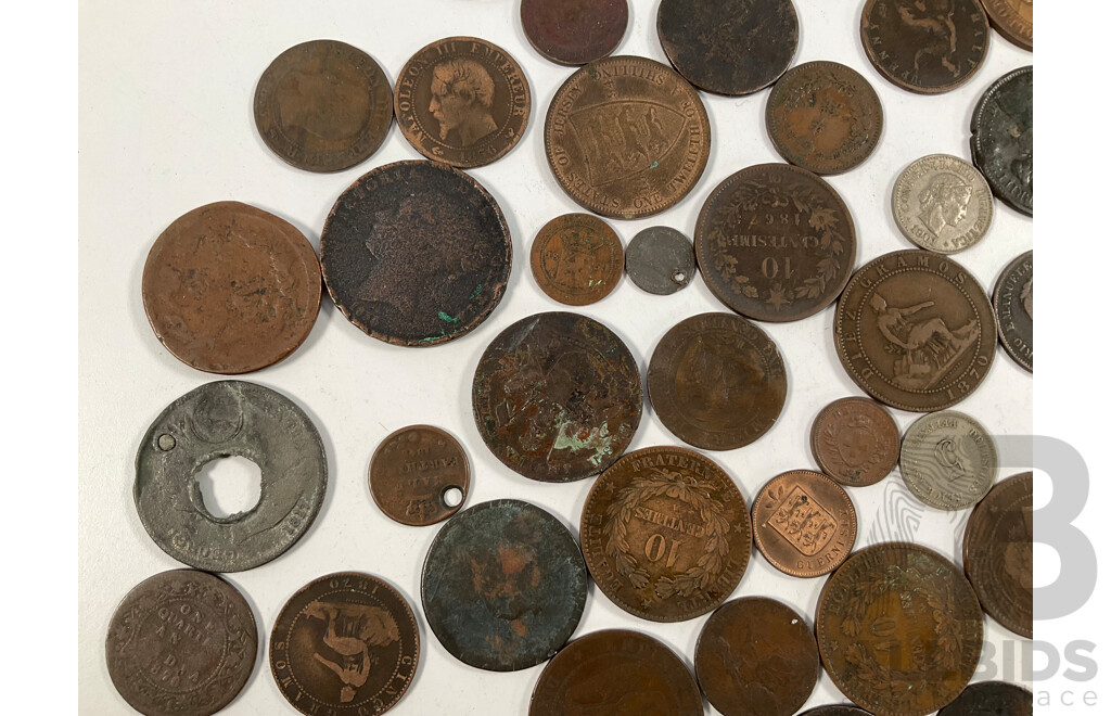 Collection of International Antique/Vintage Coins Including United Kingdom QV Jersey QV, France Napoleon III, China, New Zealand, USA