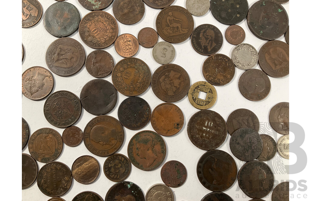 Collection of International Antique/Vintage Coins Including United Kingdom QV Jersey QV, France Napoleon III, China, New Zealand, USA