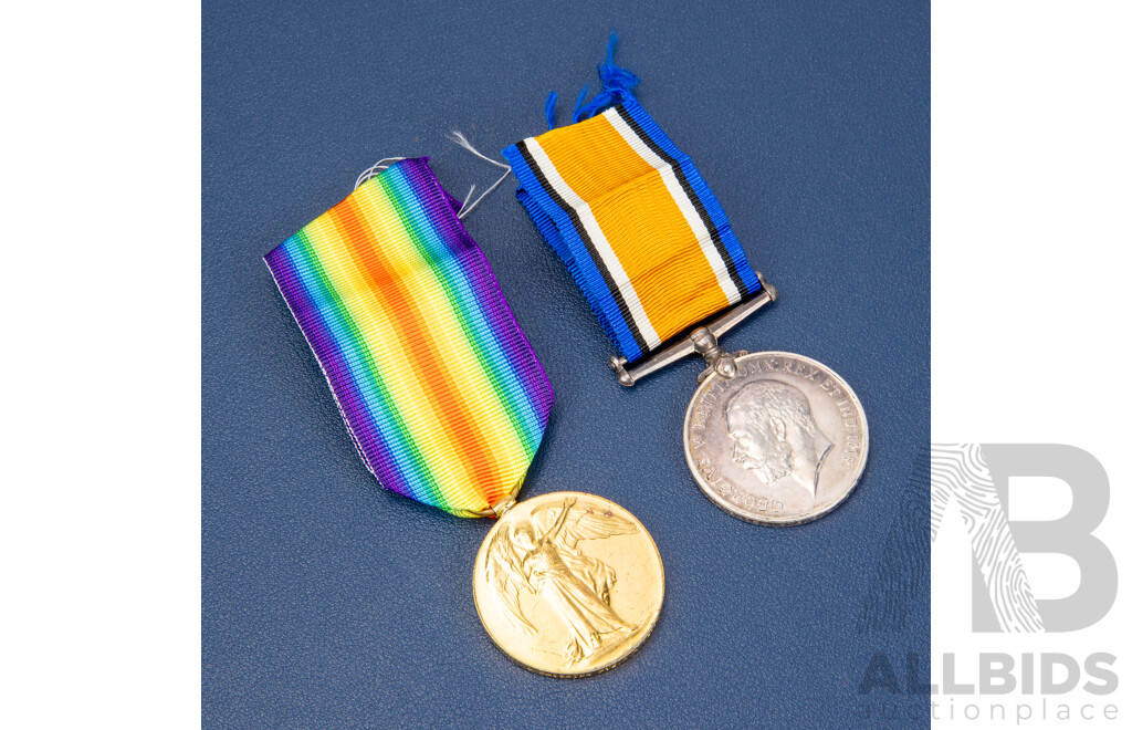 Two World War One British Military Medals, Silver and Victory Medals Both Awarded to Private R.H .Davies A.S.C, Service Number DM2-134754