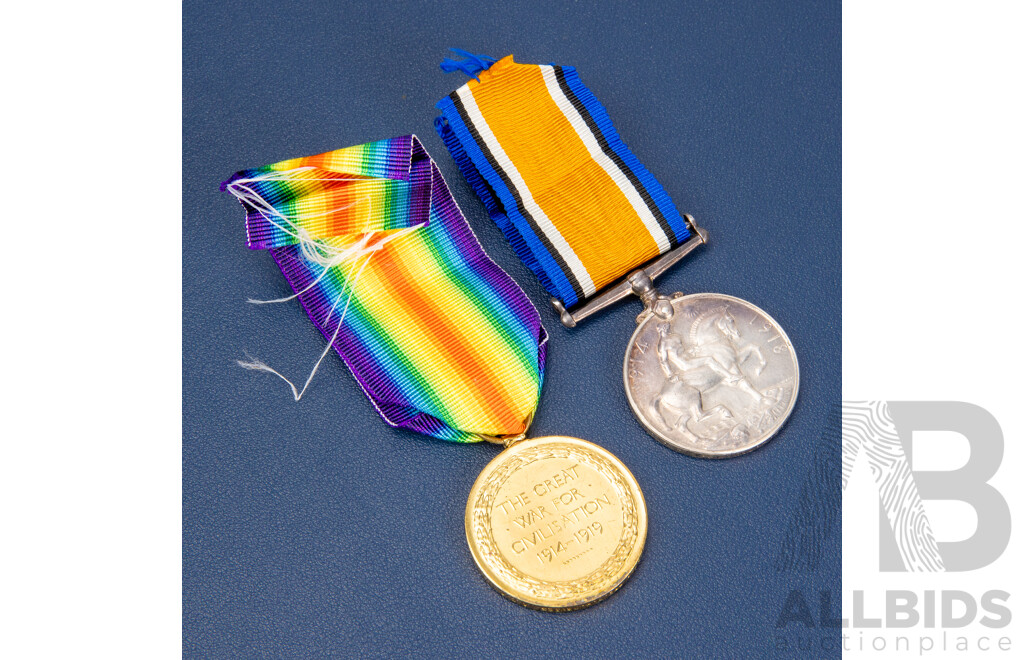 Two World War One British Military Medals, Silver and Victory Medals Both Awarded to Private R.H .Davies A.S.C, Service Number DM2-134754