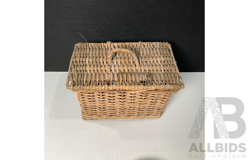 Wicker Picnic Basket and Four Hand Fishing Reel