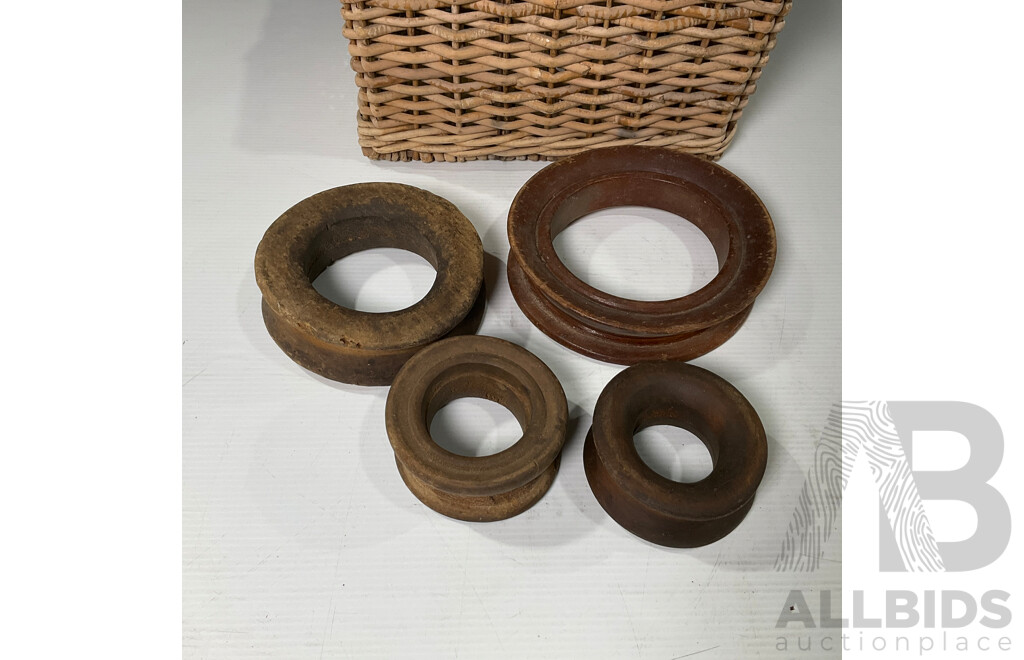 Wicker Picnic Basket and Four Hand Fishing Reel