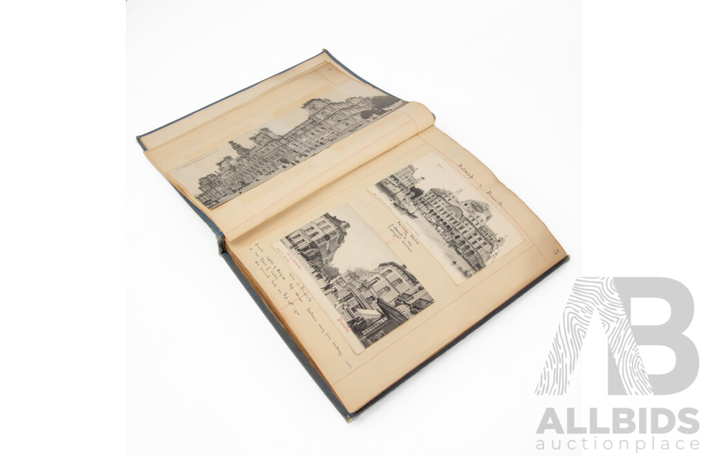 Two Albums of Antique European Postcards, Walker's ''Century'' Scrap & News Cuttings Book Including Antwerp, Brussels, Cologne, Bonn, Frankfurt, Bern, Paris, Geneva and More
