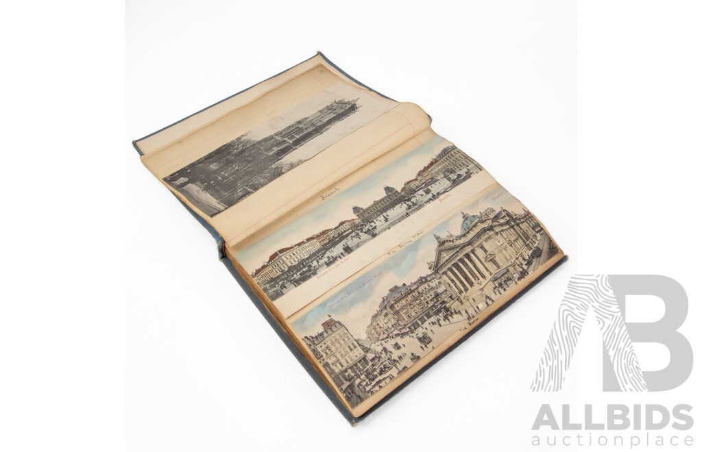 Two Albums of Antique European Postcards, Walker's ''Century'' Scrap & News Cuttings Book Including Antwerp, Brussels, Cologne, Bonn, Frankfurt, Bern, Paris, Geneva and More
